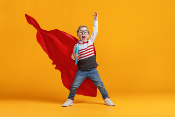 Excited superhero ready for studies.