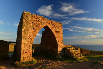 Gronez, Jersey, U.K. 1330 castle coastal ruin in the Summer.