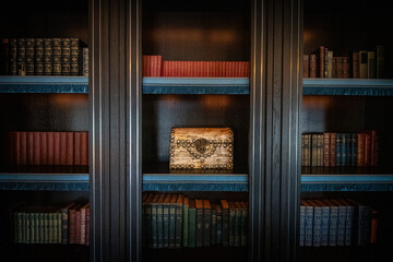 library shelves with books