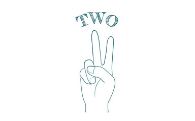 ハンドサインのアイコン、数字の2、指文字.ベクターイラスト.