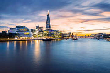 Lovely London Thames River Sunset Panoramic Long Exposure Photo