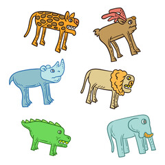 jungle; set; animal; monkey; cute; cartoon; collection; vector; zoo; illustration; lion; character; elephant; giraffe; wild; funny; wildlife; isolated; zebra; koala; happy; tropical; tiger; fox; fores