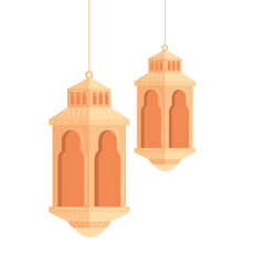 ramadan kareem lanterns hanging, golden lanterns hanging on white background vector illustration design