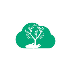 Obraz premium Hand tree and cloud logo design. Natural products logo. Cosmetics icon. Spa logo. Beauty salon or yoga logo.