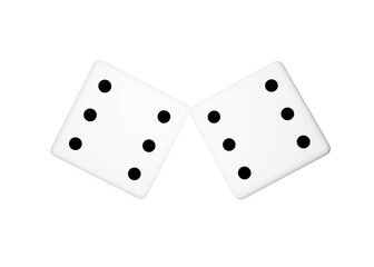 two dice with number 6 isolated on the white background. Six on dices - luck symbol. 3d render.