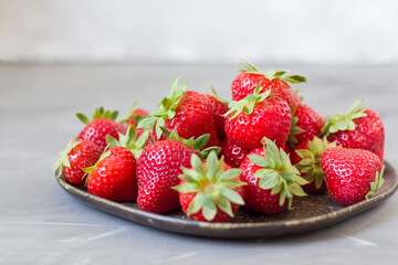 Fruit background. Sweet red strawberries. Strawberry Background. Fresh strawberries. Healthy eating concept. Fresh ripe organic wild strawberries. Copyspace