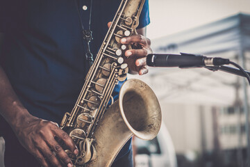 Saxophone Musician Performs Live Jazz and Blues