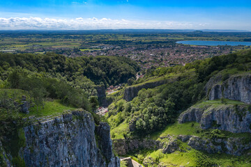 Aerial view of Cheddar Gorge and the surrounding area