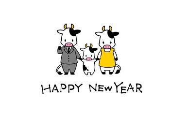 2021年年賀状素材　シンプルでかわいい牛のイラスト