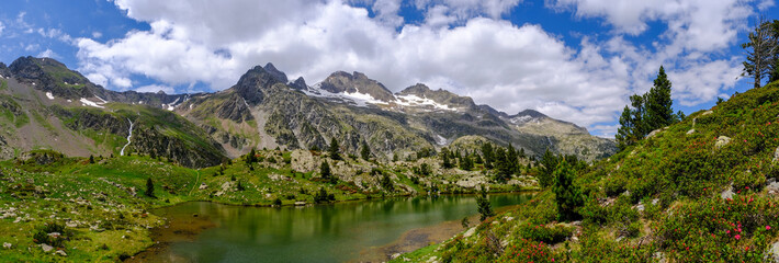 Glacier lake of Ordicuso in Panticosa spanish Pyrenees panorama mountain landscape