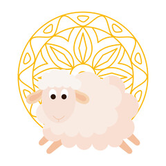 elegant ornament, round mandala golden with sheep animal vector illustration design