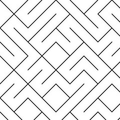 Abstract black and white labyrinthine pattern, with right angles and paths.