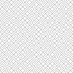 Abstract black and white labyrinthine pattern, with right angles and paths.