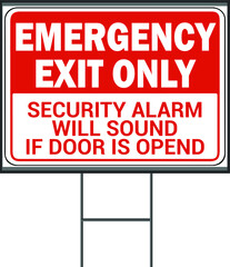 Emergency exit only sign design. Vector Format white background.