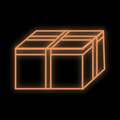 Bright luminous yellow festive digital neon sign for a store or card beautiful shiny with a love gift box on a black background. Vector illustration