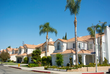 Fototapeta na wymiar Set of houses on an avenue in Los Angeles