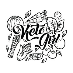 Keto girls with cute vegetables illustration