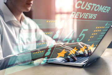 Customer review satisfaction feedback survey concept. User give rating to service experience on...