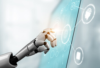 3D Rendering futuristic robot technology development, artificial intelligence AI, and machine...