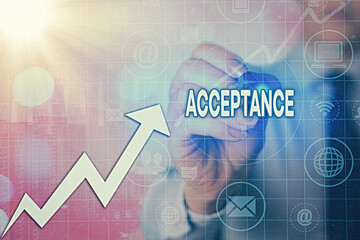 Writing note showing Acceptance. Business concept for when you agree to take something officially...