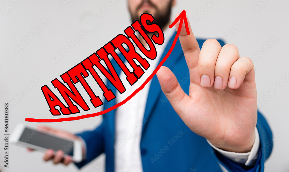 Poster writing note showing antivirus. business concept for suitable for the detection and removal of compu