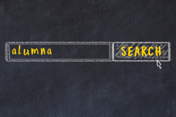 Chalk sketch of browser window with search form and inscription alumna