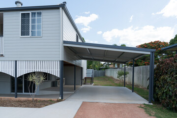 New carport on renovated high set Queenslander style home