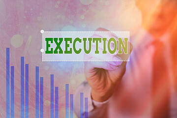 Text sign showing Execution. Business photo showcasing it executes or imposes a program order or...