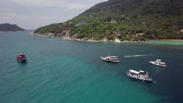 Drone arial 4k quality scuba diving boat at Thailand, Koh Tao phangan 