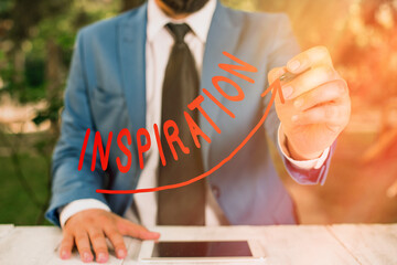 Text sign showing Inspiration. Business photo text process of being mentally encouraged to do...