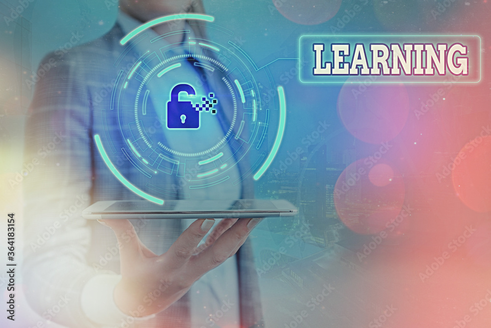Poster text sign showing learning. business photo text awareness or skills learned through training researc