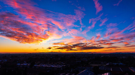 A dramatic sky landscape over the suburbs of Melbourne, Australia