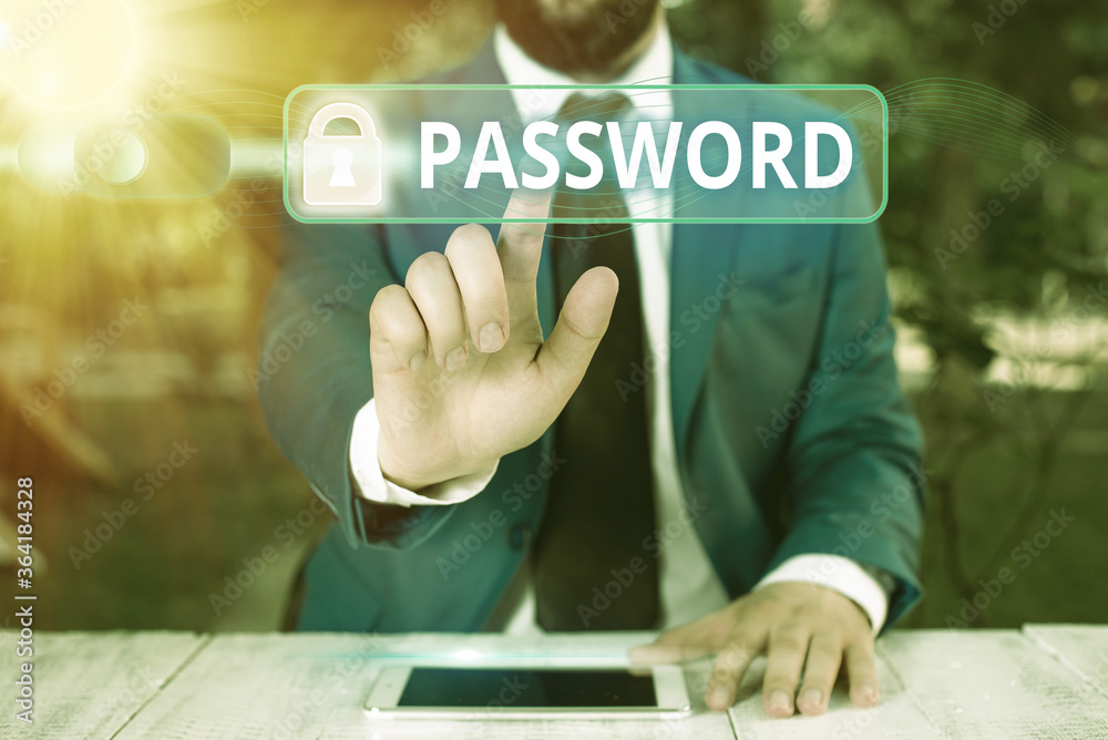 Poster writing note showing password. business concept for the hidden word or expression to be used to gain