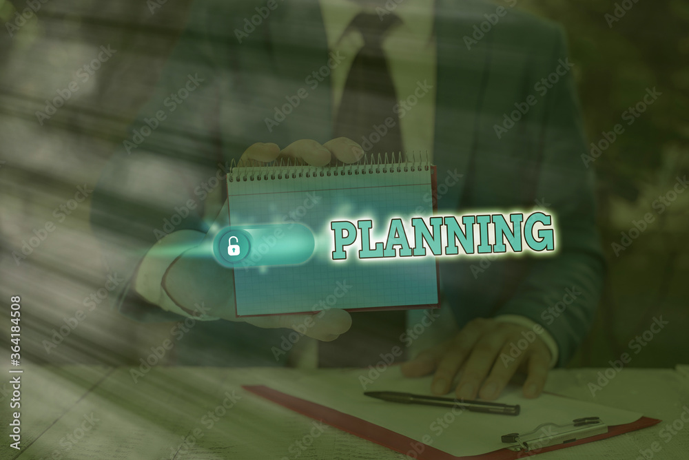 Poster Conceptual hand writing showing Planning. Concept meaning achieving desired results is the first and foremost assignment Graphics padlock for web data security application system