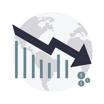 Decadencia econ&oacute;mica del mundo o pa&iacute;s. Disminuci&oacute;n de la econom&iacute;a. quiebra de pa&iacute;ses. endeudamiento. ilustraci&oacute;n vectorial aislada en fondo blanco 