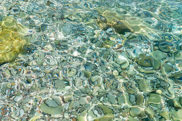 Fototapeta na wymiar Shallow Adriatic sea on a beach near Budva