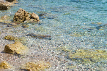 Shallow Adriatic sea on a beach near Budva