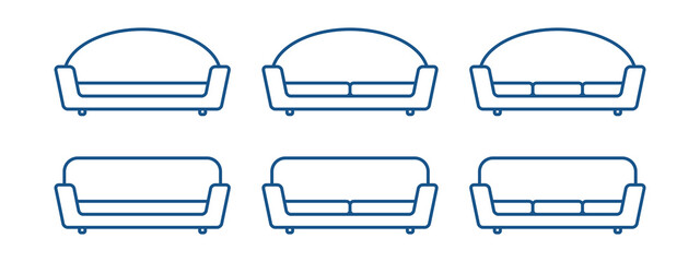 Set of Collection Sofa Icon in outline style. Simple, modern and minimalist. Easy to use. Vector Illustration. Can use for web, apps, or any media. Couch with different style. Living Room Elements.