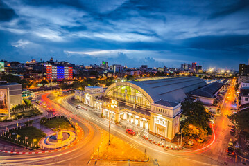 Fototapeta na wymiar Main Buiding Terminal of Hua Lamphong Train Station located at Centre of Bangkok, Bangkok, Thailand