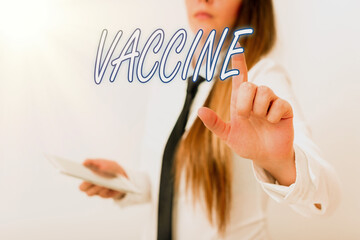 Word writing text Vaccine. Business photo showcasing preparation of killed microorganisms or living...