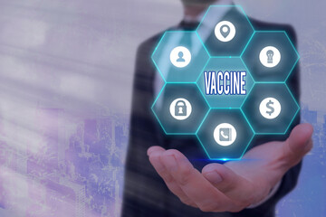 Handwriting text writing Vaccine. Conceptual photo preparation of killed microorganisms or living...