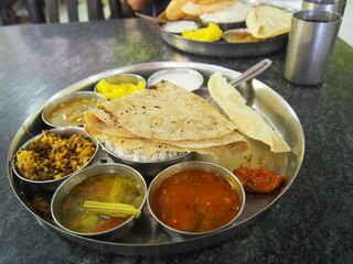 South India's famous national dish called Meals, Bijapur, Karnataka, South India, India