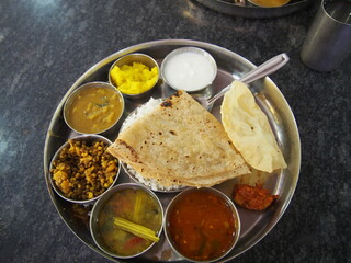 South India's famous national dish called Meals, Bijapur, Karnataka, South India, India