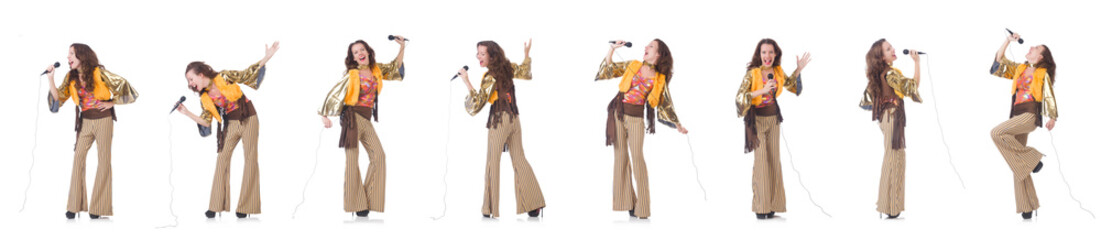 Woman in spanish clothing with mic