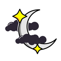 Half Moon, Stars, and Cloud Vector  Flat Design for Icon, Symbol, Graphic Resources, and Logo. Full-Color Version