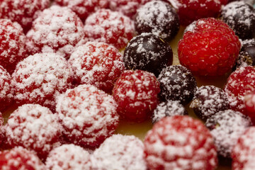 Homemade Cheesecake with Fresh Raspberries and Currants - Healthy Organic Summer Dessert Cheesecake Pie. Vanilla Cheese Cake with Wild Berry