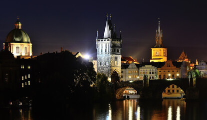 Obraz premium Scenic view of bridges on the Vltava river and historical center of Prague,buildings and landmarks of old town,Prague,Czech Rapublic