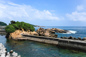 New Taipei, Taiwan - SEP 14, 2019: Embankment along the coast in shenao.