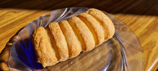 cake with chocolate, croissant, snack