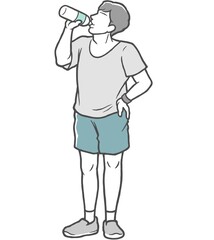 水分補給する若い男性